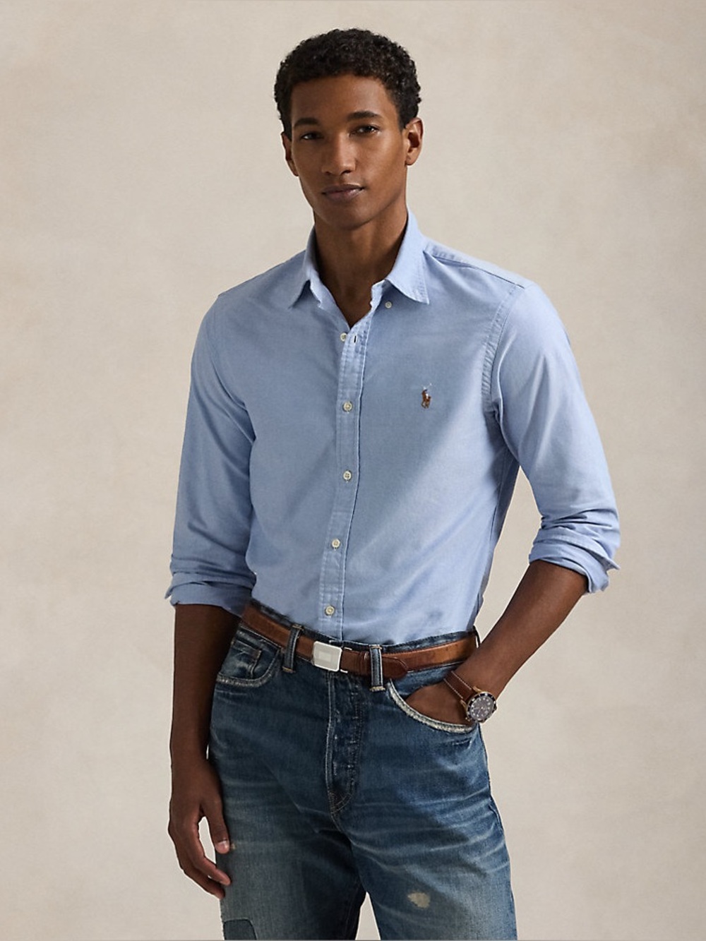Ralph Lauren Light Blue Cotton Longsleeve Slim Fit Stretch Oxford Dress Shirt